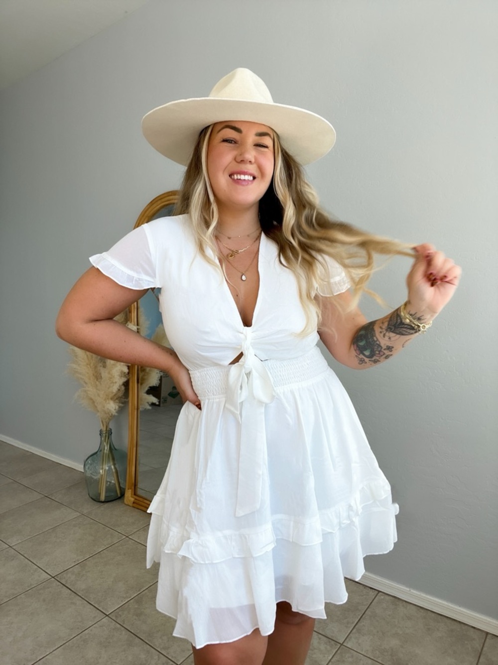 White Tie-Front Ruffle Sundress -